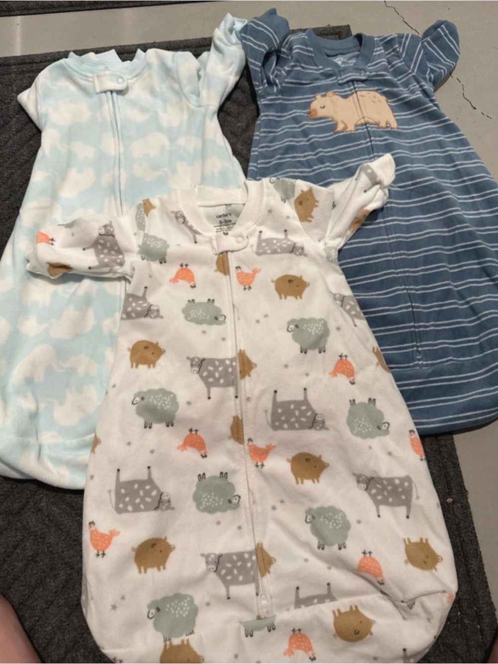 Carter's Cozy Sleep Sacks in Blue, White, and Gray Animal Prints